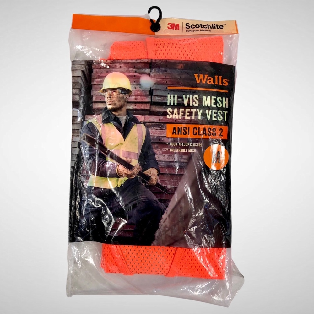 Walls Class 2 Mens Orange Reflective Mesh Vest Size Medium NEW